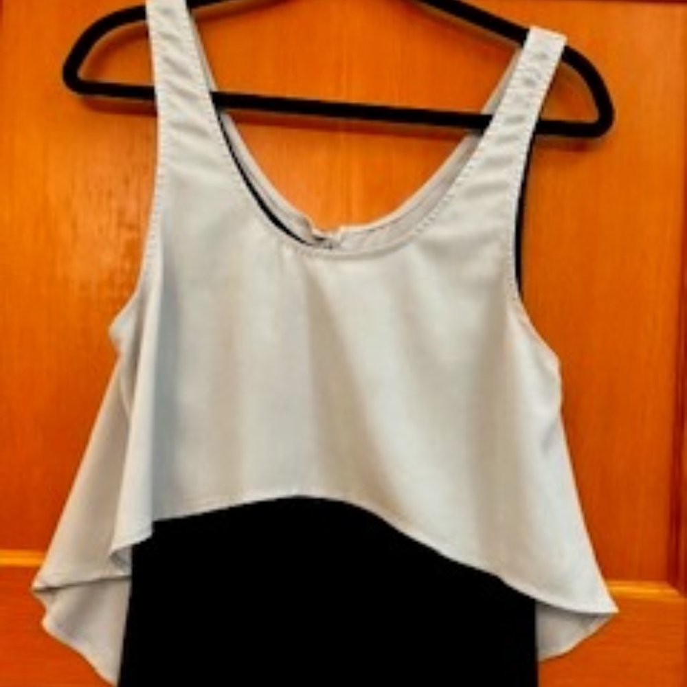 Grey & Black layered silk & rayon tank top - Size - Large
